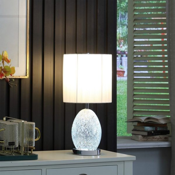 20 Contemporary White Glass Table Lamp with Built-In Night Light