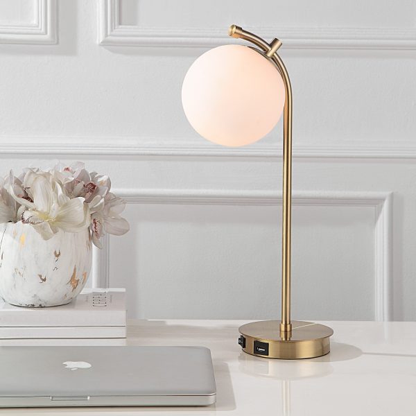 Copper Grove Antique Gold Metal and White Glass Globe USB Desk Lamp