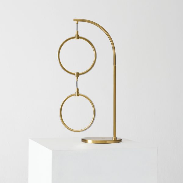 Brightech Nova 24 in. Antique Brass Modern & Contemporary Integrated LED Arc Table Lamp with Built-In 3-Way Dimmer