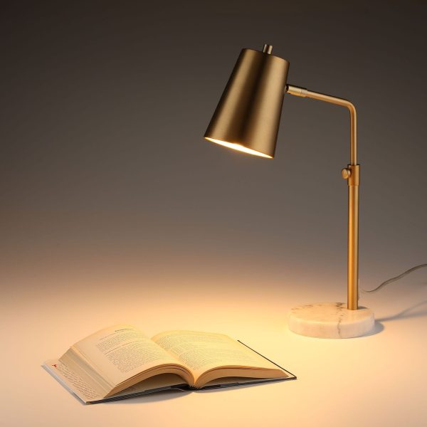 CO-Z 20-in Adjustable Desk Lamp with Marble Base - Antique Brass - Gold