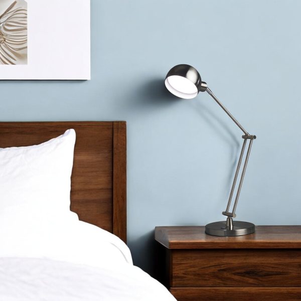 HomeRoots 18 Nickel Metal Adjustable Swing Arm LED Desk Lamp With USB