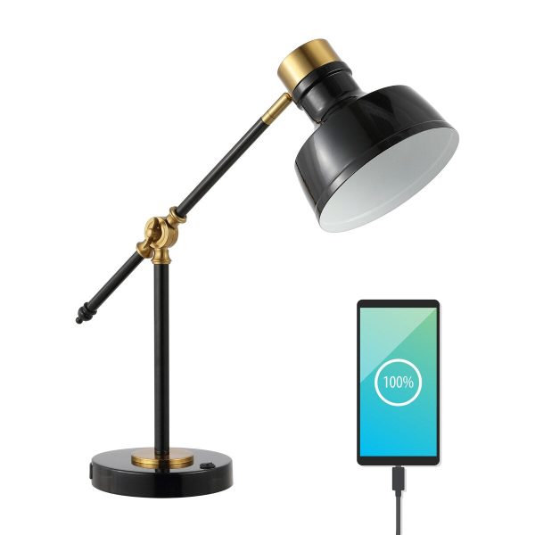 Odile 18.5 Classic Farmhouse Adjustable Cantilever LED Task Lamp with USB Charging Port. by JONATHAN Y