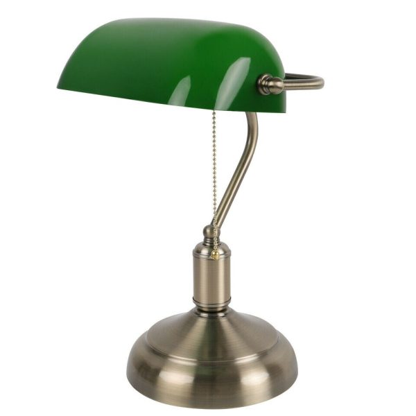 Vintage Bankers Lamp with Glass Shade